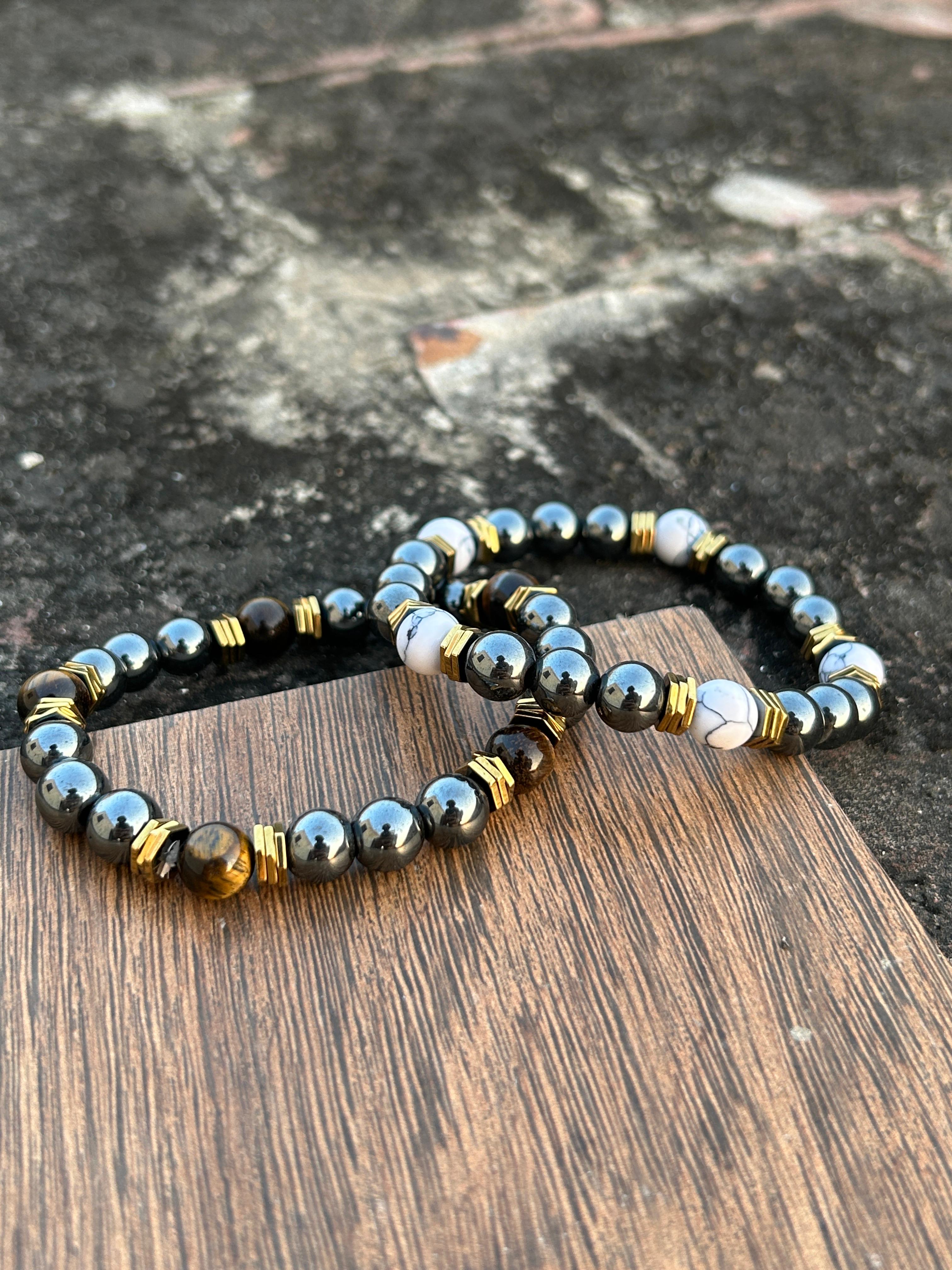 Onyx and  Howlite Gemstone Bracelet