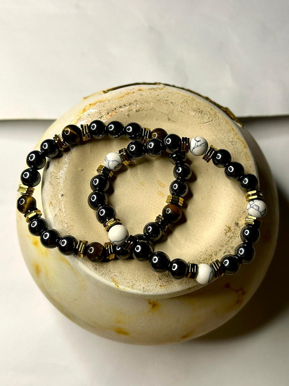Onyx and  Howlite Gemstone Bracelet